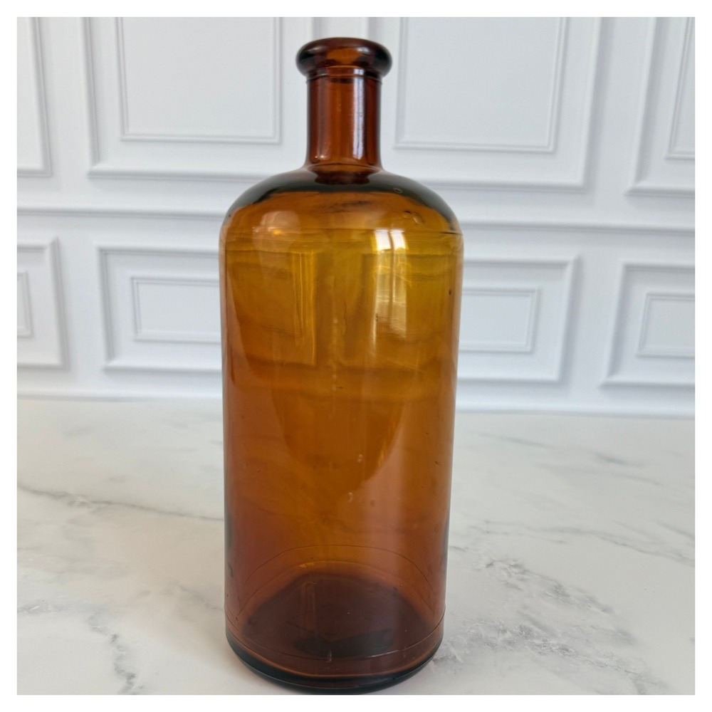 VTG Amber Glass Apothecary Bottle Illinois Pacific Co Side Seam 7 1/2" Tall